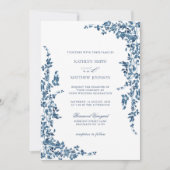 ネイビーブルークラシックヴィンテージフローラ庭園の結婚式 招待状 (正面)