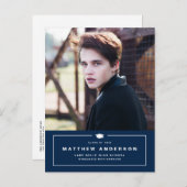 ネイビーブルークラシック卒業キャップ写真卒業 案内ポストカード (正面/裏面)