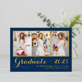 ネイビーブルークラス2025フォトコラージュ卒業 箔招待状 (立ち正面)