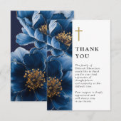 ネイビーブルークリスチャンフローラお祝いオブ・ライフ サンキューカード (正面/裏面)