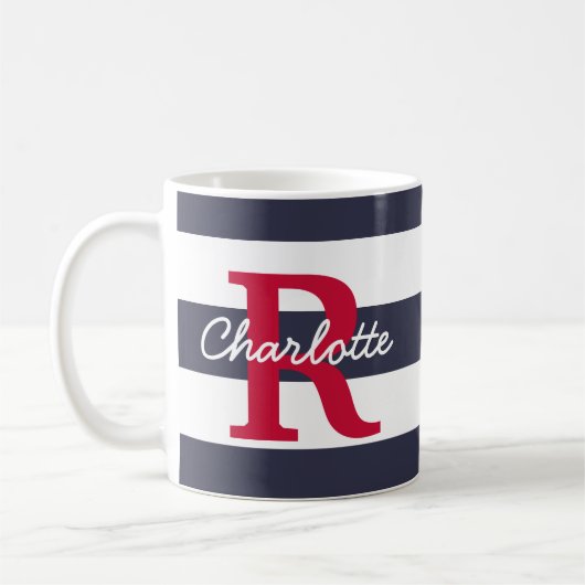 ネイビーブルークリストライプムゾンモノグラム コーヒーマグカップ (左)