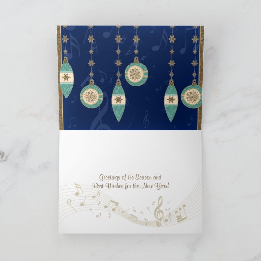 ネイビーブルークリスマスオーナメントズホリデーカード シーズンカード (内部)
