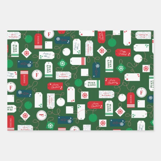 ネイビーブルークリスマスクルー6枚の写真カスタム撮り ラッピングペーパーシート (正面2)