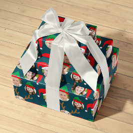 ネイビーブルークリスマスクルー6枚の写真カスタム撮り ラッピングペーパーシート