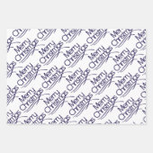 ネイビーブルークリスマスタイポグラフィとドット休日Wr ラッピングペーパーシート (正面3)