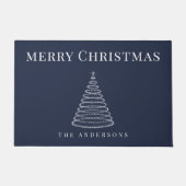 ネイビーブルークリスマスツリーパーソナライズされた形式 ドアマット (正面)