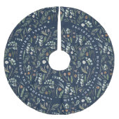 ネイビーブルークリスマスモダンボミニマルタニカルギフト ブラッシュドポリエステルツリースカート (正面)