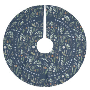 ネイビーブルークリスマスモダンボミニマルタニカルギフト ブラッシュドポリエステルツリースカート