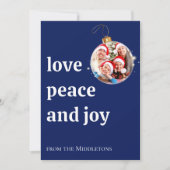 ネイビーブルークリスマス家族の写真愛の平和の喜び シーズンカード (正面)