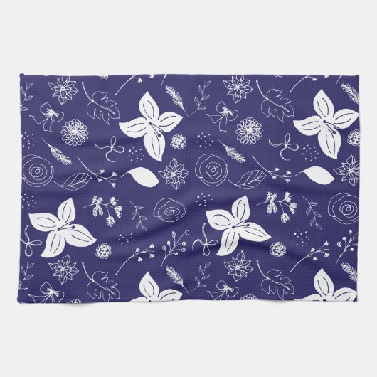 ネイビーブルークリスマス キッチンタオル (横)