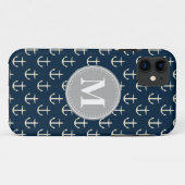 ネイビーブルークリームいかりパターングレーモノグラム Case-Mate iPhoneケース (裏面(横))
