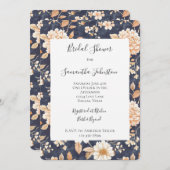 ネイビーブルークリームピーチフローラブライダルシャワー 招待状 (正面/裏面)