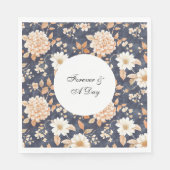 ネイビーブルークリームピーチ結婚フローラ スタンダードランチョンナプキン (正面)