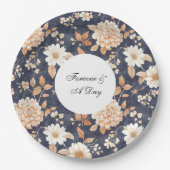 ネイビーブルークリームピーチ結婚フローラ ペーパープレート (正面)
