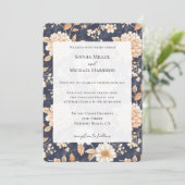 ネイビーブルークリームピーチ結婚フローラ 招待状 (スタンド正面)