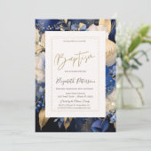 ネイビーブルークリームフラワーバプテスマ 招待状 (スタンド正面)