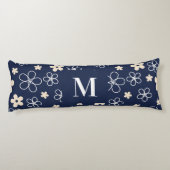 ネイビーブルークリームフラワーパターンレトロ ボディピロー (裏面)