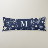 ネイビーブルークリームフラワーパターンレトロ ボディピロー (正面)