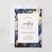 ネイビーブルークリームフラワーリハーサルディナー 招待状 (正面)