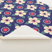 ネイビーブルークリームフラワー付き毛布 シェルパブランケット (3/4)