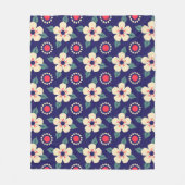 ネイビーブルークリームフラワー付き毛布 フリースブランケット (正面)