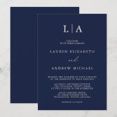 ネイビーブルークリームモノグラムシンプルミニマル結婚リスト 招待状 (正面/裏面)