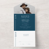 ネイビーブルークリーンライン結婚式招待状 オールインワン招待状 (内側)