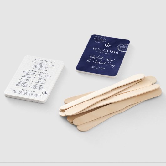 ネイビーブルークルーズ目的地ウェディングプログラム ハンドファン (組立なし)