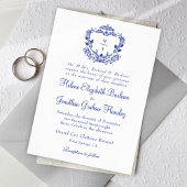 ネイビーブルークレストフォーマルエレガントな結婚式 招待状