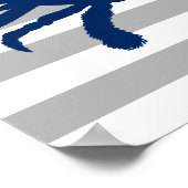 ネイビーブルークレバーグレーとホワイトのストライプ ポスター (角)