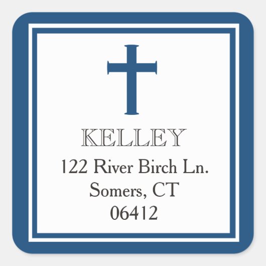 ネイビーブルークロスの最初の交会住所 スクエアシール (正面)