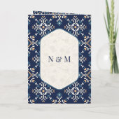 ネイビーブルークロスステッチ結婚オールインワンシーク 招待状 (裏面)