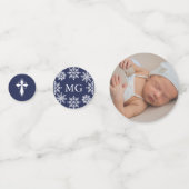 ネイビーブルークロススノーフレーク写真冬バプテスマ コンフェッティ (正面)