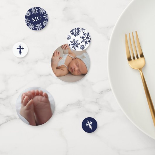 ネイビーブルークロススノーフレーク写真冬バプテスマ コンフェッティ (グループ)