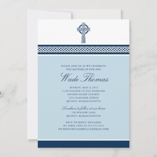 ネイビーブルークロスバプテスマ《キリスト教》洗礼式や命名式 招待状 (正面)