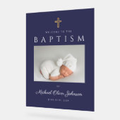 ネイビーブルークロスフォトボーイバプテスマ歓迎 アクリルサイン (傾斜)