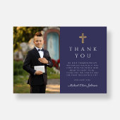 ネイビーブルークロスボーイフォトファースト聖餐式 サンキューカード