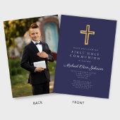 ネイビーブルークロスボーイフォトファースト聖餐式 招待状