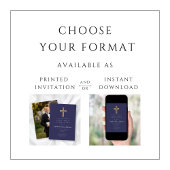 ネイビーブルークロスボーイフォトファースト聖餐式 招待状