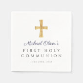 ネイビーブルークロス宗教少年ファースト聖餐式 スタンダードカクテルナプキン (正面)