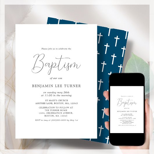 ネイビーブルークロス |バプテスマ 招待状