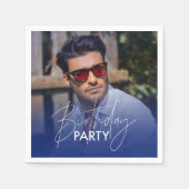 ネイビーブルーグラディエントパーソナライズされたフォト誕生日 スタンダードカクテルナプキン (正面)