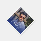 ネイビーブルーグラディエントパーソナライズされたフォト誕生日 スタンダードカクテルナプキン (角)