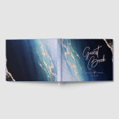 ネイビーブルーグラデーションアゲート&バラ金ゴールドズ結婚モノグラム ゲストブック (全面)