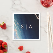 ネイビーブルーグラデーションアゲート&バラ金ゴールドズ結婚モノグラム スタンダードカクテルナプキン (インサイチュ)