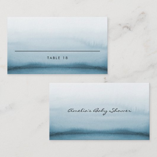 ネイビーブルーグラデーションウォーモダン結婚ター プレイスカード (正面/裏面)