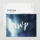 ネイビーブルーグラデーションシルバーグリッターウェディングRSVP インビテーションポストカード (正面/裏面)