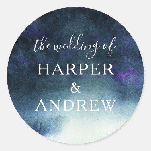 ネイビーブルーグラデーションズ結婚封筒用シール ラウンドシール (正面)