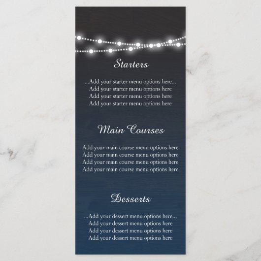 ネイビーブルーグラデーションナイトライト結婚のメニュー メニュー (裏面)