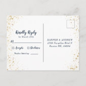 ネイビーブルーグラデーション金ゴールドグリッターウェディングRSVP インビテーションポストカード (裏面)